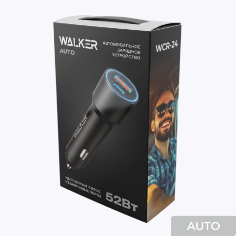 АЗУ WALKER WCR-24, 3А, 52Вт, USB/Type-C, поддержка QC+PD, подсветка, черное	(быстрый заряд)									 фото 4