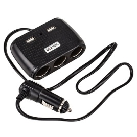 Разветвитель прикуривателя WALKER WSC-25, 100Вт, 3 разъема + 2 USB (2.4А), с индикатором												