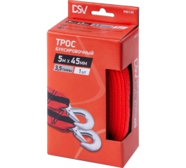 ТРОС БУКСИР лента 3,5 т*5 м с 2 крюками в коробке с чехлом "DSV" R88135