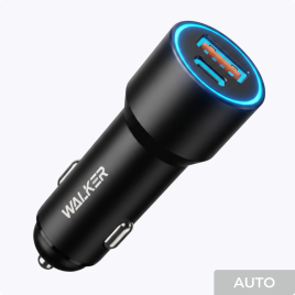 АЗУ WALKER WCR-24, 3А, 52Вт, USB/Type-C, поддержка QC+PD, подсветка, черное	(быстрый заряд)									