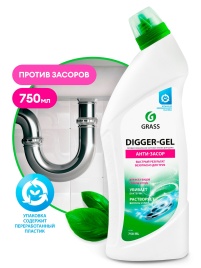 (ВЫВЕДЕН) Средство щелочное для прочистки канализационных труб "DIGGER-GEL" GRASS 750 мл 125181