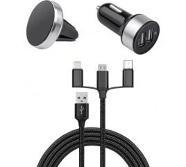 Автомобильное зарядное устройство+держатель телефон+кабель "DSV" 3 в 1 R77003
