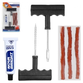 Набор для ремонта бескамерных шин "Nova Bright" (спиральный рашпиль, шило, жгуты, клей) 47777