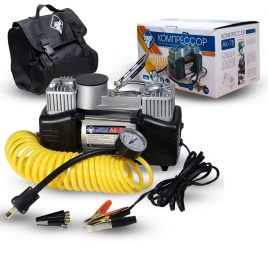 Компрессор двухцил. 75 л/мин ,спир.  шланг, 12В, металлический корпус,сумка "Nova Bright" 47112