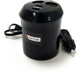 Разветвитель прикуривателя 2 гнезда+2 порта USB (в подстаканник)(SZU-4) VETTLER 17963