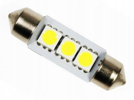 Лампа светодиод. T11 12V Маяк (WHITE) S8.5 3SMD 36mm (в уп.10шт) 12 T11x36-W\3SMD(3528)