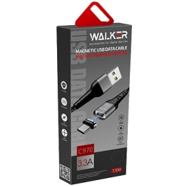 Кабель USB "WALKER" C970, 3.3А, Type-C, магнитный, поддержка QC, индикатор, нейлон, черный