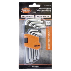 Набор ключей Г-образных TORX с отверстием TH10-TH50 S2 "AV Steel" 9 предм. AV-367359