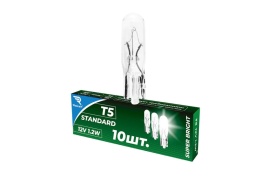 Лампа накал. T5 12V W1.2W Rekzit Standart (10 шт/уп, цена за уп.)(семечки, безцокольные) 90312