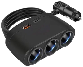 Разветвитель прикуривателя WALKER WSC-21, 80Вт, 3 разъема + 1 USB (2.1А) , 1 Type-C, c  индикатором