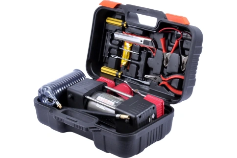 Компрессор двухцил. 85 л/мин в кейсе с набором для рем. колес, пневм. шланг AUTOVIRAZH AV-010890 фото 5