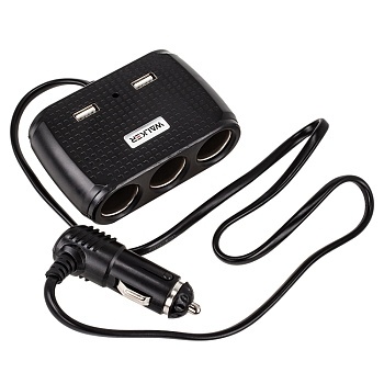 Разветвитель прикуривателя WALKER WSC-25, 100Вт, 3 разъема + 2 USB (2.4А), с индикатором												 фото 1