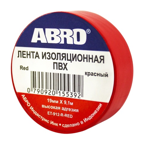 ИЗОЛЕНТА 0,19*10yd (9,1м) КРАСНАЯ ABRO  ET-912-R-RED фото 1