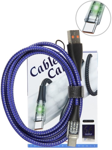 Кабель "Technoking" для зарядки  мобильных устройств, USB/Type-C,  LED подсветка, 1м 44381 фото 1