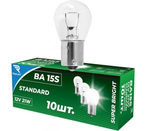 Лампа накал. P21W 12V21W BA15S Rekzit Standart (10 шт/уп, цена за уп) 90401 (больш.цоколь одноконт.) фото 1