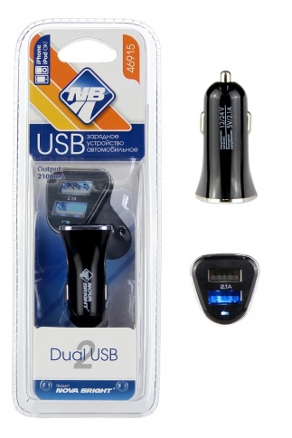 Зарядное устройство "Nova Bright" ,2 USB-порта, 2100мА LED индикатор,, 12/24V  46915 фото 1