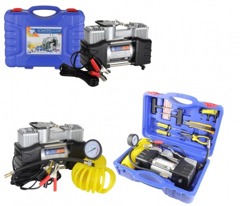 Компрессор двухцил. 75 л/мин, 12В, метал. корпус, пластиковый кейс с инстр. "Nova Bright" 36448 фото 1