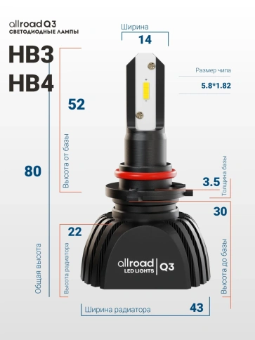 Лампа светодиод. HB3 Q3  Allroad Yellow (P20d 9005) 9-32V 20W (желтый свет) ALRQ3HB3Y фото 4