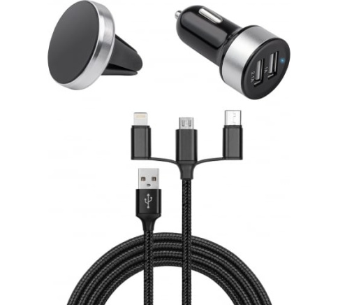 Автомобильное зарядное устройство+держатель телефон+кабель "DSV" 3 в 1 R77003 фото 1