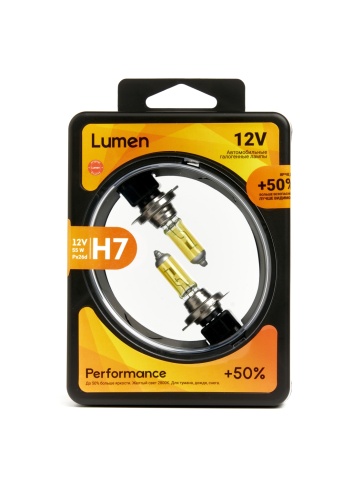 Лампа галоген. H7 12V 55W PX26d Lumen Yellow +50% (жёлтая) (комплект 2 шт.) LPY12VH07 фото 1