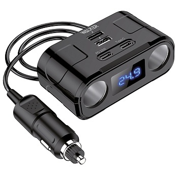 Разветвитель прикуривателя WALKER WSC-45, 120Вт, 2 разъема, 2хUSB(2А), 2хType-C(PD, 22W), с дисплеем фото 1