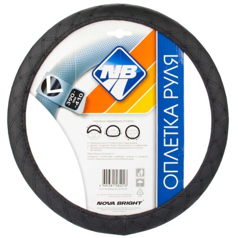 Чехол на руль экокожа черный (L) 39-40 см. черная с черной прострочкой ромбиками "Nova Bright" 47679 фото 1