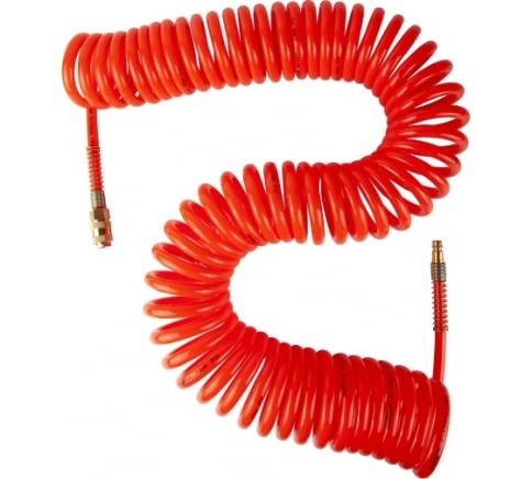 Шланг пневматический спиральный PU 8х12мм с быстросъемными фитингами 15м "AV Steel" AV-700015 фото 1