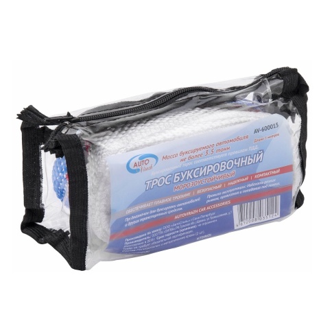 Трос буксировочный 3,5 т*5 м - лента 2 крюка (сумка) AUTOVIRAZH AV-600015 фото 1
