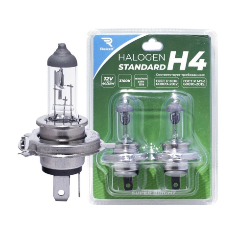 Лампа галоген. H4 12V 60/55W P43t Rekzit Standard (блистер 2 шт.) 90046 (цена за блистер) фото 1