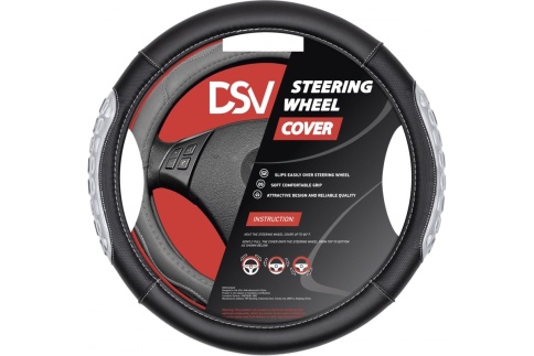 Чехол на руль эко кожа с гелевыми вставками Black+Grey (М) "DSV" R99302A фото 1