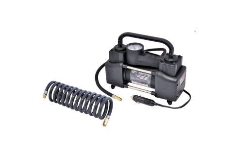 Компрессор двухцил. 75 л/мин с манометром, пневматич. спиральный шланг AUTOVIRAZH AV-010750 фото 1