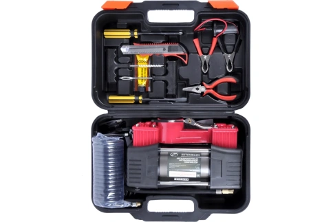 Компрессор двухцил. 85 л/мин в кейсе с набором для рем. колес, пневм. шланг AUTOVIRAZH AV-010890 фото 4