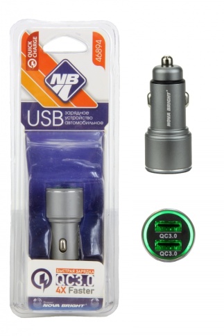 Зарядное устройство "Nova Bright" для моб.устройств, 2 USB-порта QC3.0 (быстрая зарядка) 46894 фото 1