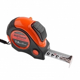 Рулетка обрезиненный корпус 7,5мх25мм с автостопом "AV Steel" AV-971775 фото 1