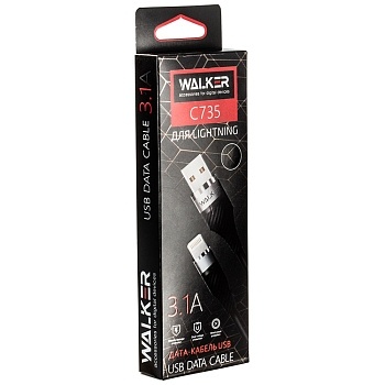 Кабель USB "WALKER" C735, 3.1А, Lightning, поддержка QC, черный фото 1