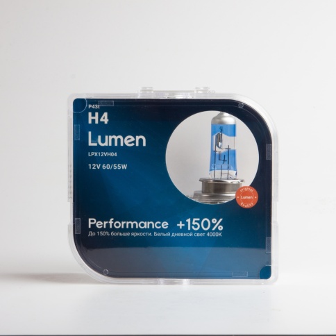 Лампа галоген. H4 12V 60/55W P43t Lumen +150% (белая) (комплект 2 шт.) LPX12VH04 фото 1
