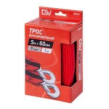 ТРОС БУКСИР лента 5 т*5 м с 2 крюками в коробке с чехлом "DSV" R88105 фото 1