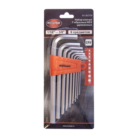 Набор ключей Г-образных HEX удлиненных 1/16"-3/8" "AV Steel" 9 предм. AV-362209 фото 1